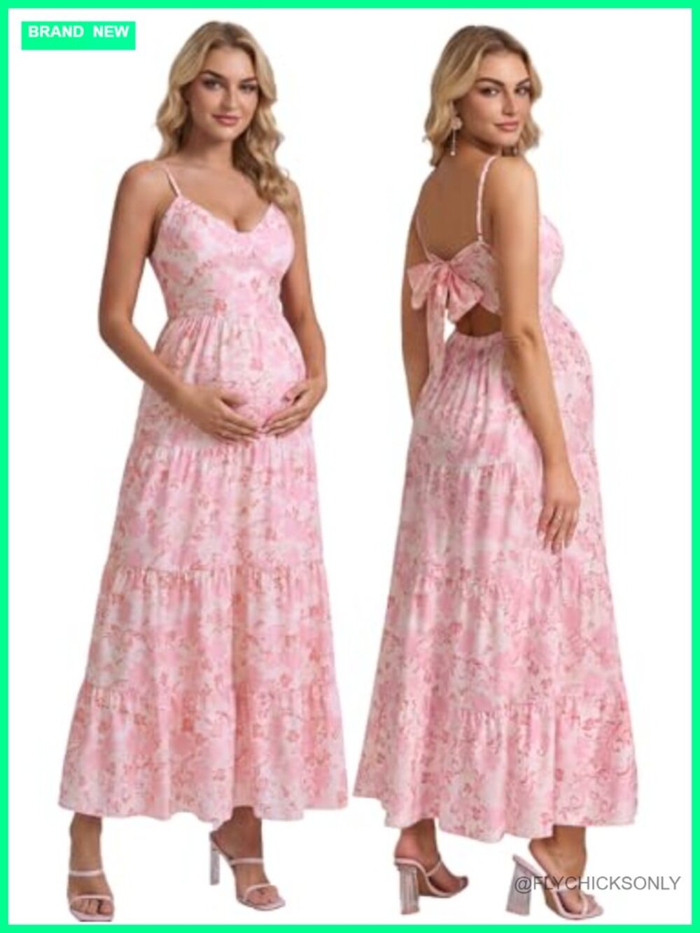 Maternity Floral Maxi Dress V-Neck Sleeveless Backless Baby Shower